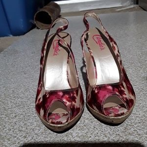 Candies flora print cork heeled slingback …